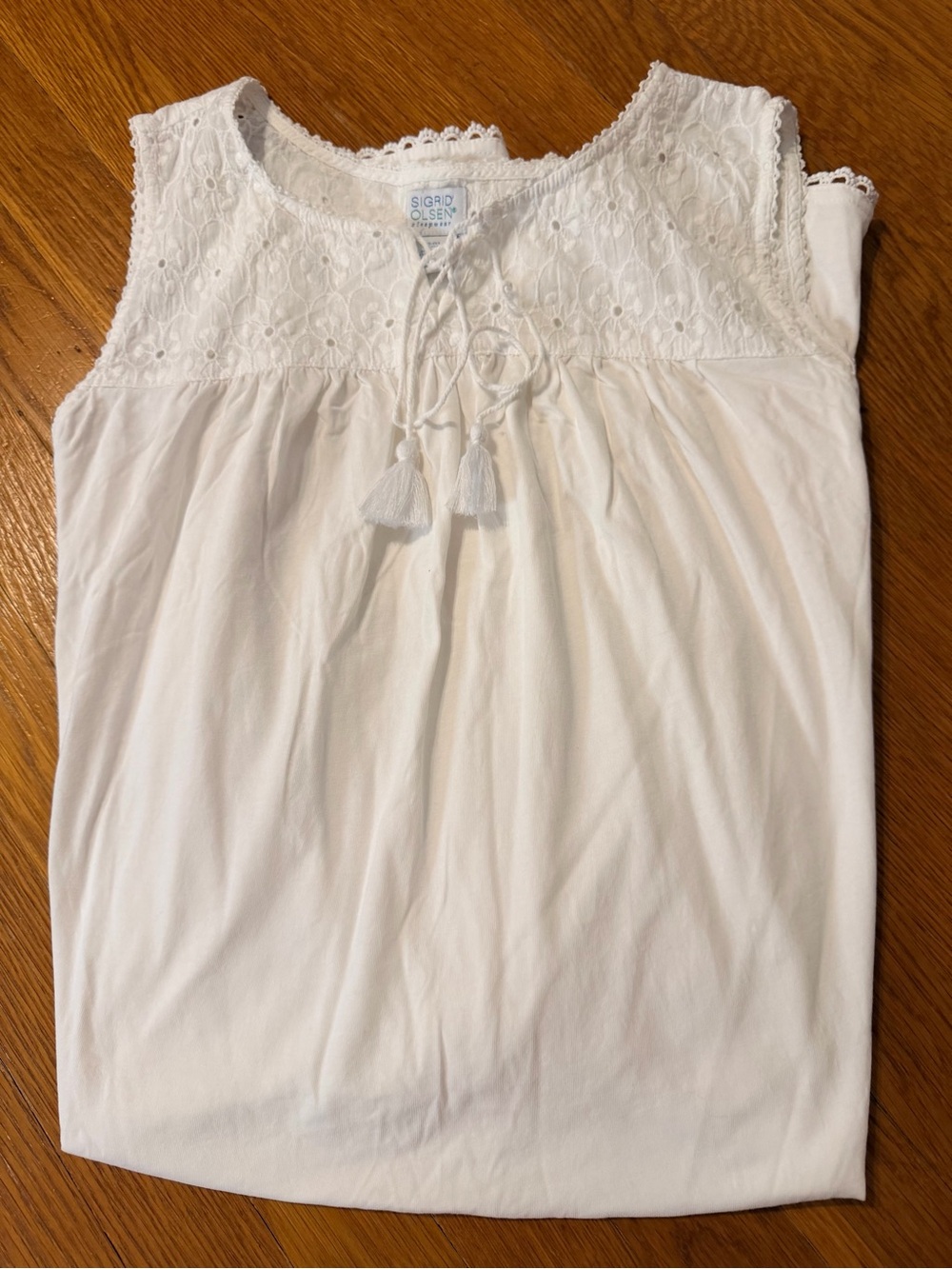 Sigrid Olsen White Lace Yoke Sleeveless Nightgown - 100% Cotton- Brand New